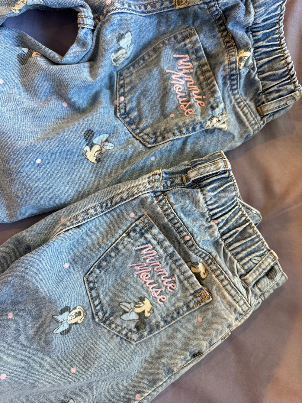 H&M Light Blue Denim Minnie Mouse Jeans with Pink Dots
